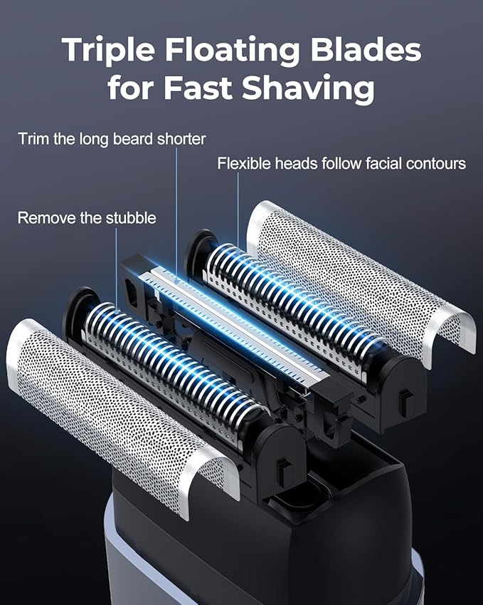 Men's Foil Shavers,Mini Electric foil Shaver for Men, Compact Face, IPX7 Waterproof Wet&Dry Cordless Razor, LED Display, USB-C Fast Rechargeable,Electric foil Shaver,3 Razor Rechargeable