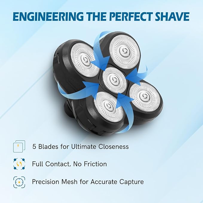 2 Pack Replacement Blades for Freebird Head Shaver | 5-Blade Electric Razor Refills for Bald Men Freedom Grooming + 1 Cleaning Brush