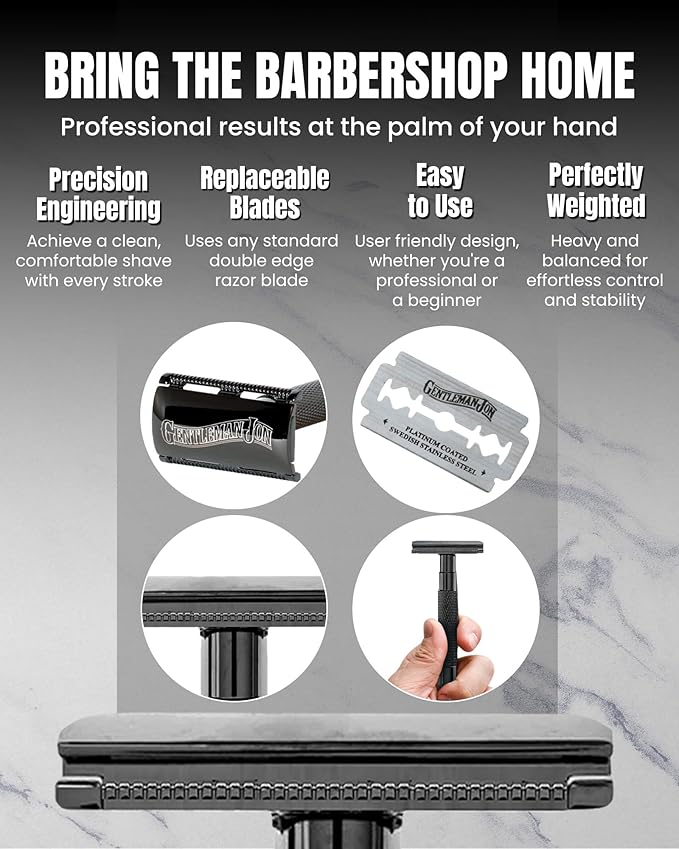 Gentleman Jon Gunmetal Safety Razor for Men, Double Edge Stainless Steel Razor, Precision Shaving with Heavy-Duty Construction, Designed for a Close Smooth Shave, Prevents Irritation, Gunmetal Finish
