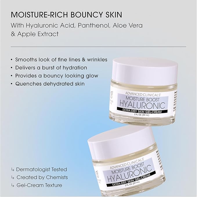 Advanced Clinicals Hyaluronic Acid Moisturizer Gel Face Cream W/Vitamin E + B5 | Hydrating & Vitamin C Face Lotion Hydrates Dry Skin & Improve Look Of Wrinkles & Fine Lines, 2 Fl Oz
