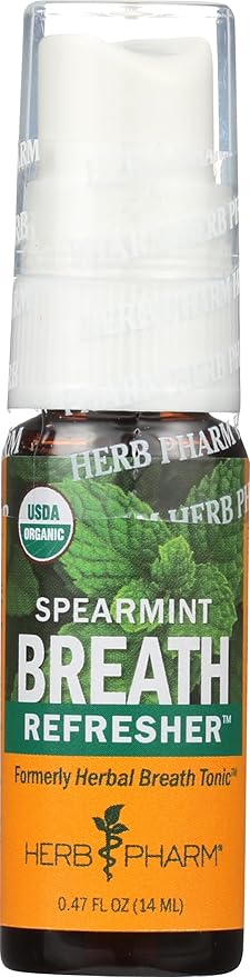 Herb Pharm Breath Refresher Certified Organic Herbal Fresh Breath Spray with Spearmint Essential Oil - 1/2 Ounce