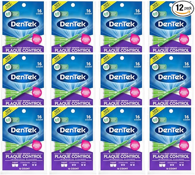 DenTek Easy Brush Fresh Mint Extra Tight Interdental Cleaners 16 Count (Pack of 12)