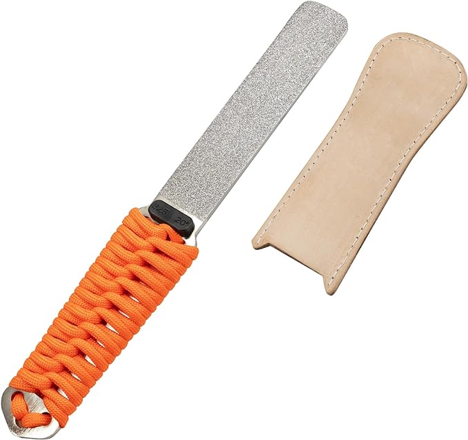 SHARPAL 181N Dual-Grit Diamond Sharpening Stone File Garden Tool Knife Sharpener with Leather Strop Coarse 325 / Extra Fine 1200 Grit for Lawn Mower Blade, Axe, Hatchet, Hedge Shears, Chisels, Drills