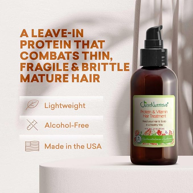 Protein & Vitamin Hair Treatment | Hair Growth & Thickening Solution | Hair Loss Prevention for Men and Women | Nourishing Treatment for Dry, Damaged Hair | Just Nutritive 4 Oz