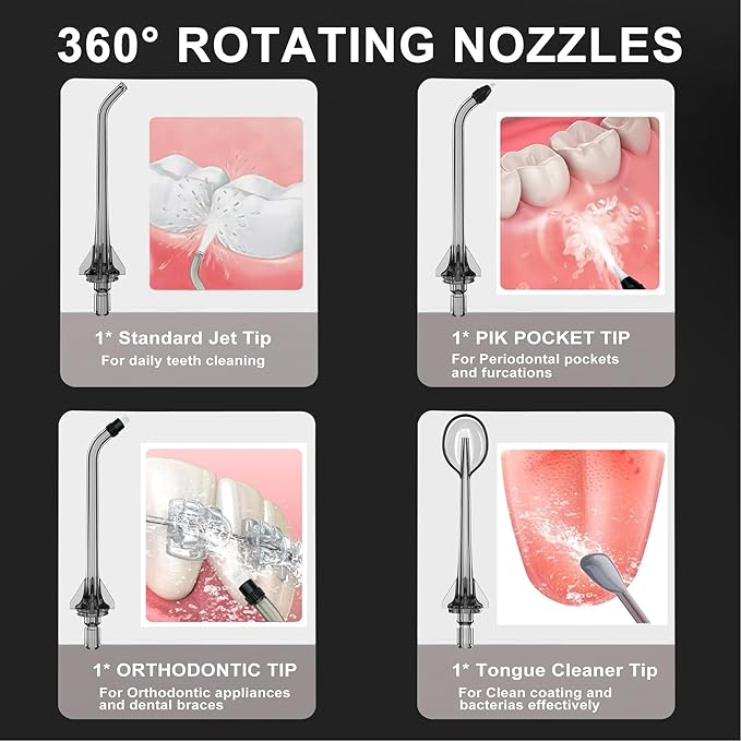 Replacement Tips for Nicwell, Oralfree, WELLFINE, Hangsun, Tovendor Water Flosser, Replacement Heads Oral Irrigator Jet Tip（ 4 Tips Combo）