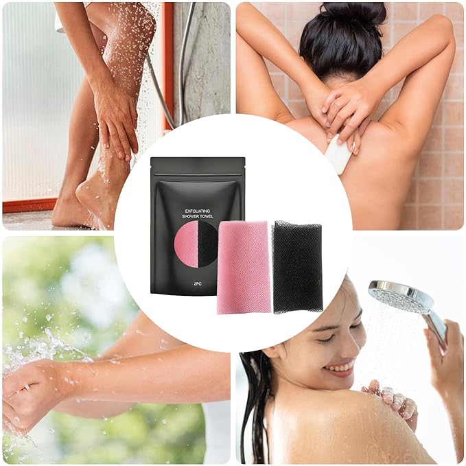 Bath Towels, 2 Pieces Tear-Resistant Body Cleansing Cloth, Material Polyester Fiber, Rip-Resistant Washcloth, Bathroom Shower Accessory, Classic Home Design, for Adults Men Women Hand Back Face