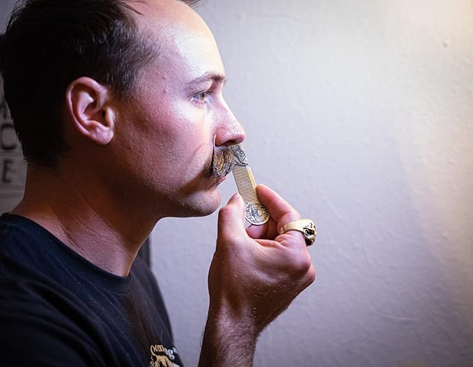 Handcrafted Steel Death Grip Mustache Comb For Handlebar Moustaches Pompadours Beards & Other Men's Hairstyles Silver Metalic