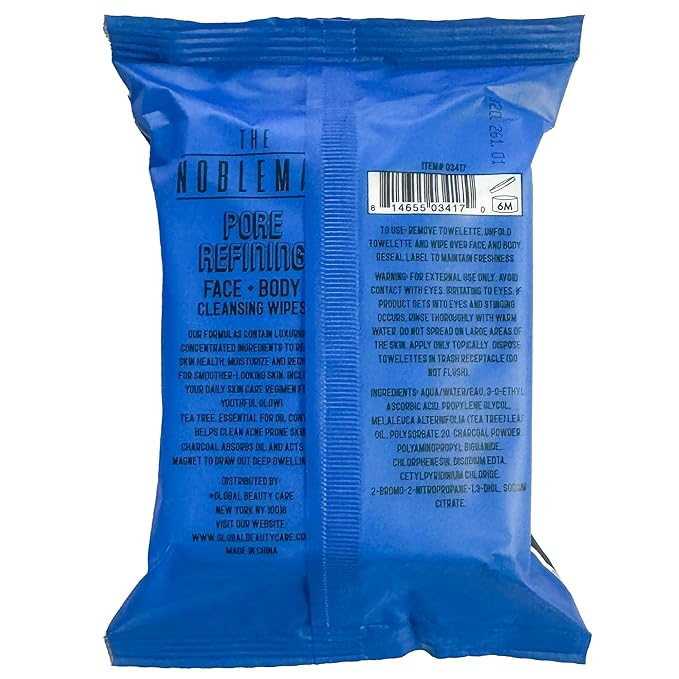 The Nobleman Pore Refining Face + Body Cleansing Wipes, 120 Count, Tea Tree & Charcoal
