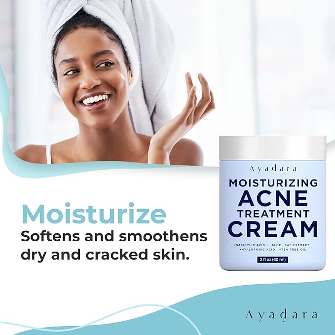 Moisturizing Acne Cream, Salicylic Acid Face Moisturizer for Oily & Acne-Prone Skin, Helps with Pimples, Blackheads, Whiteheads, Hormonal & Cystic Acne, for Men and Women, 90-Day Supply by Ayadara