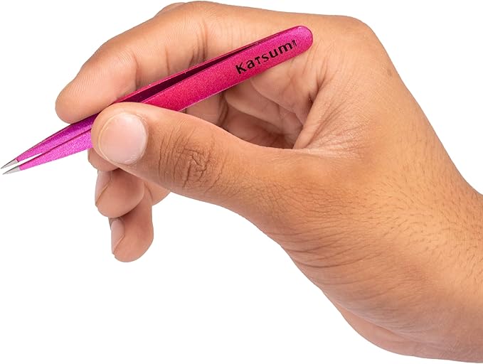 Katsumi Pinnacle 4-Piece Tweezers Set – Precision Stainless Steel Tweezers for Eyebrows, Facial Hair, Ingrown Hair, Splinters – Professional Beauty Kit Pink Gliiter