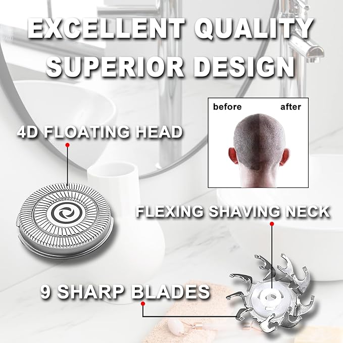 12 PACKS Head Shaver Replacement Heads Compatible with Skull Shaver Pitbull Gold PRO, Pitbull Silver PRO, Palm, Pitbull Platinum PRO, Electric Razor Replacement head for Superior Shaving