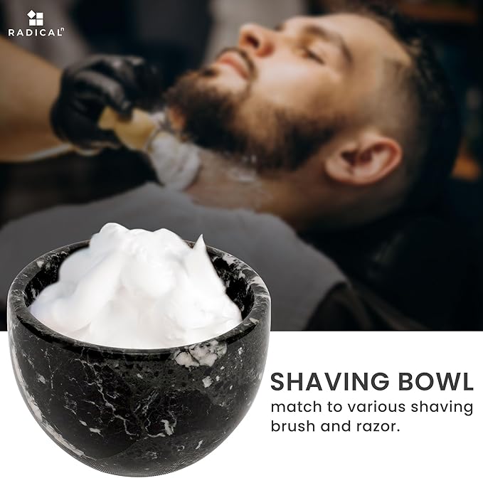 Radicaln Marble Shaving Bowl 3" Inch Black Handmade Shave Soap Holder for Men, Barber Accessories & Supplies, Luxury Stone Bowl for Shaving Cream & Aftershave Foam