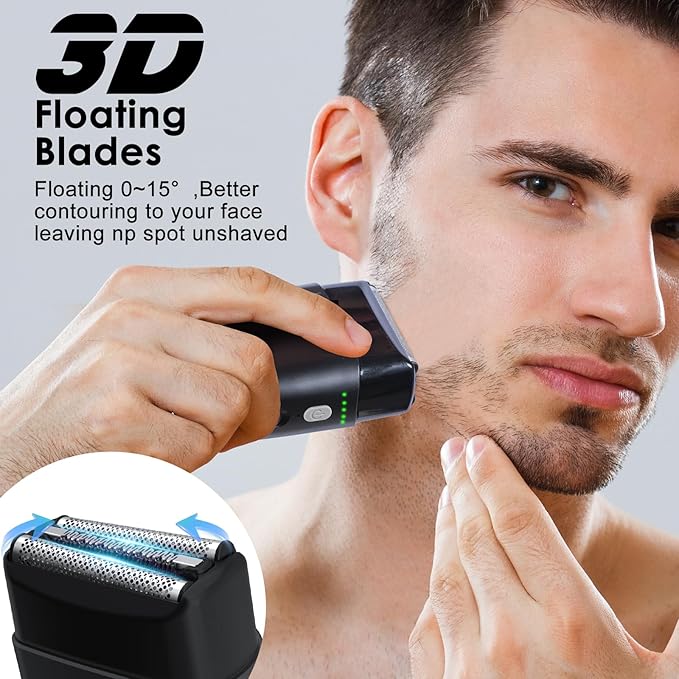 Men's 2-in-1 Rechargeable Foil Shaver & Hair Clipper, Beard & Sideburn Grooming Trimmer, 3 Floating Blades Electric Razor, 7200RPM High-Speed Motor, IPX7 Waterproof, Travel-Friendly