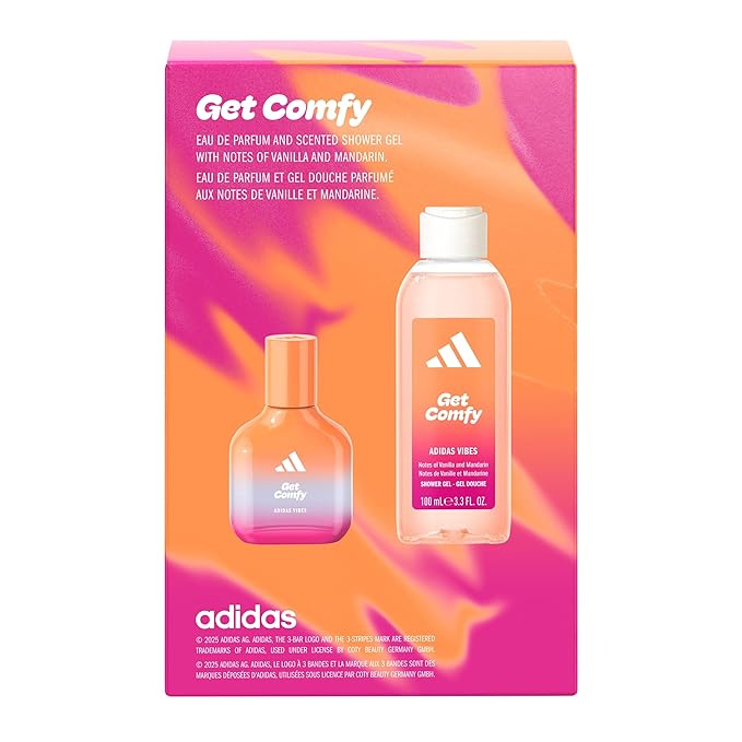 adidas Vibes Get Comfy Giftset 1 fl oz EDP + 3.4 fl oz Shower Gel, Notes of Amber Floral, Mandarin, and Vanilla, Unisex Fragrance, Long Lasting, Sporty Fragrance, Travel Size