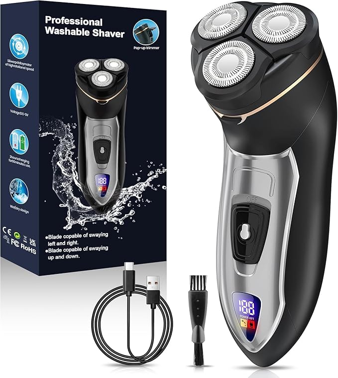 Electric Razor for Men, Rechargeable Electric Shavers for Men Face,LED Display,Wet/Dry Waterproof Men's Electric shavers, Cordless Razor with Pop Up Trimmer