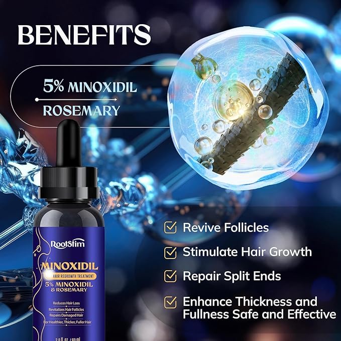 5% Minoxidil Hair Growth Kit for Women Hair Growth: RootStim Extra Strength Hair Regrowth Treatment with Biotin, Caffeine & Peptides for Thinning Hair, Fuller & Healthier Hair - 2.03 Fl Oz