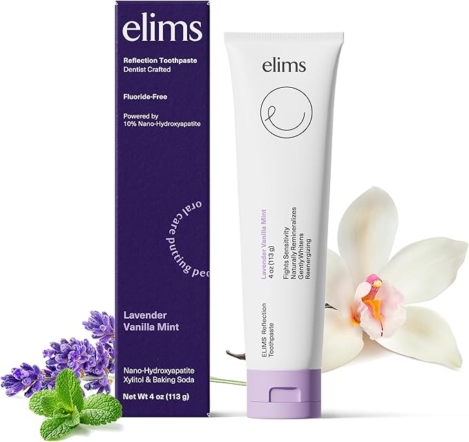 Elims 10% Nano-Hydroxyapatite Toothpaste – Fluoride-Free, Xylitol Remineralizing, Whitening Toothpaste for Sensitive Teeth, SLS-Free, Lavender Vanilla Mint Favlor for Adults & Kids, 4oz