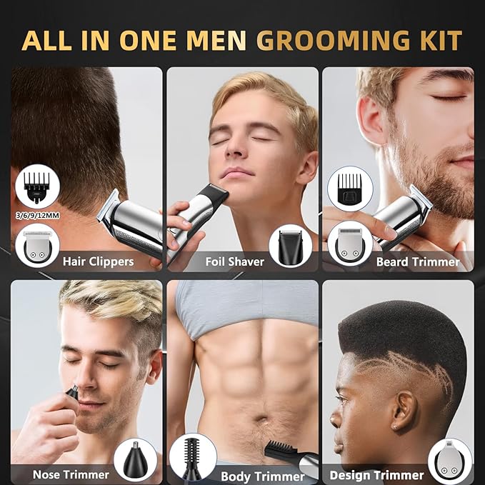 Beard Trimmer for Men, 20 Length Settings, Waterproof Electric Razor for Men with A Razor Stand, Hair Trimmer, Nose Hair Trimmer, Cordless Hair Clippers, All-in-One Grooming Kit