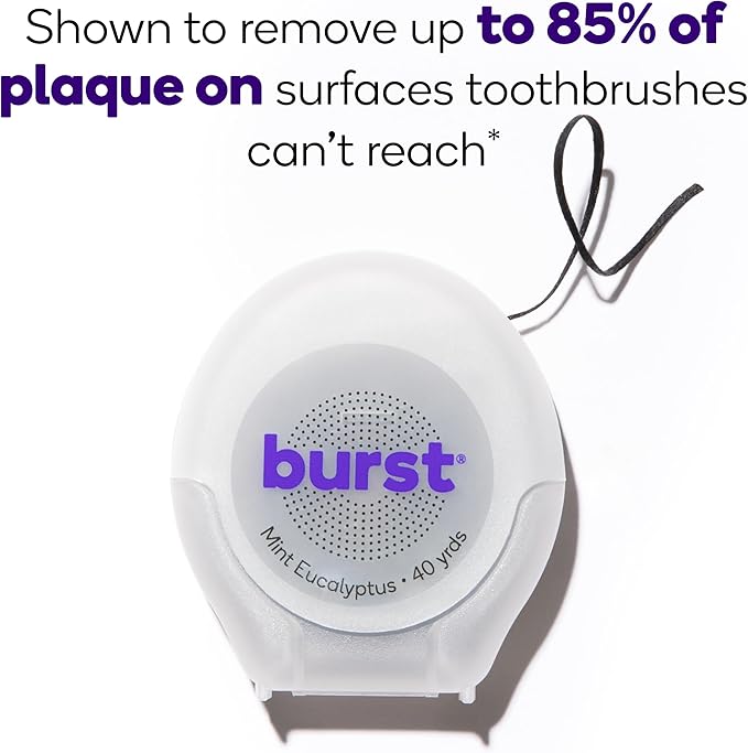 Burst Expanding Dental Floss (Mint Eucalyptus/80 Yards) | Stain Absorbing & Woven Tooth Floss with Xylitol Coating to Fight Cavities | Vegan | Paraben Free Expanding Floss