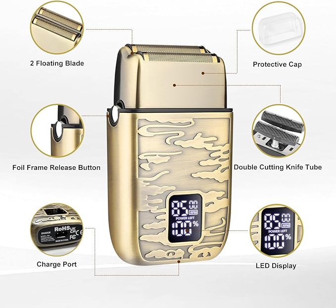 GSKY Electric Razor, Double Foil, Foil Shavers for Men,Electric Shavers for Men,Cordless Barber Shaver Beard Trimmer