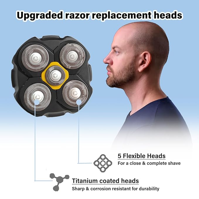 Replacement Heads Compatible with Microtouch Titanium Electric Head Shaver, Titanium Razor Replacement Blades For Micro touch Head Shaver, Hypoallergenic Hair Clippers Blades For Bald Men - 4 Pack