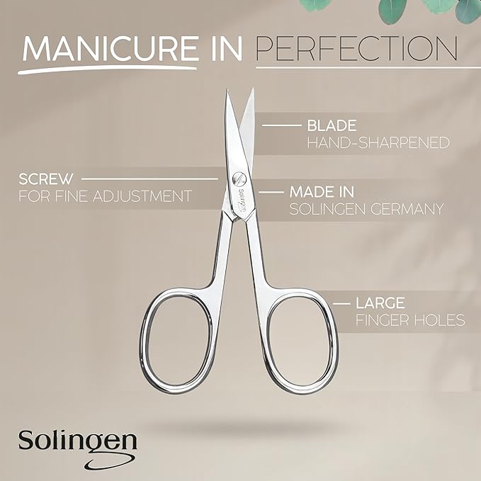 Solingen Nail Scissors Curved Blade – Precision German Steel for Fingernails & Toenails, Manicure & Pedicure, Extra Sharp with Stylish Storage Case