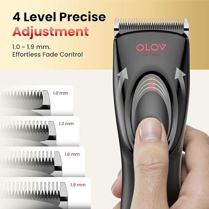 Hair Clippers for Men, Cordless Hair Clipper Kit, Adjustable 4 Length Setting, 2-Speed Settings, Replaceable Ceramic Blade Heads, Rechargeable Hair Clippers for Family (Red)