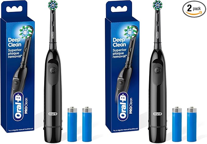 Oral-B Pro 100 CrossAction,Battery Powered Toothbrush,Black,(Pack of 2)