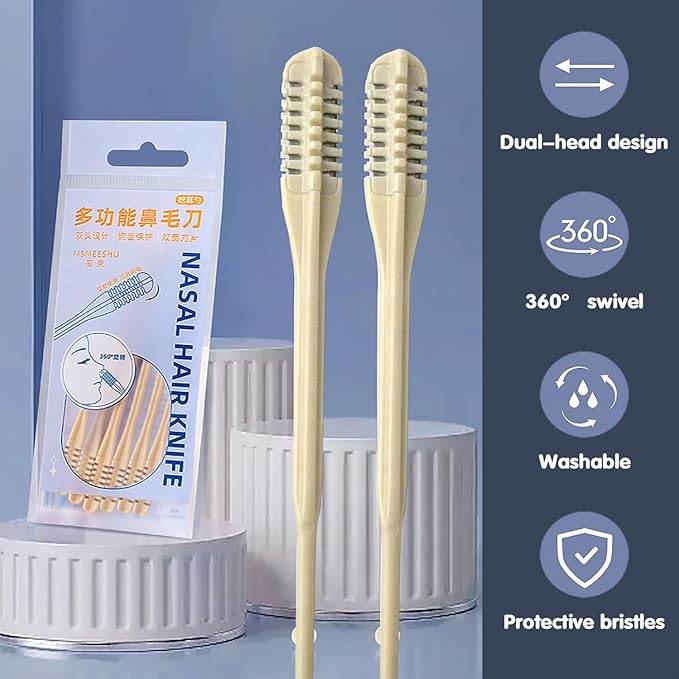 2-in-1 Nasal Hair Cutter, 2025 New Double-Sided Nose Hair Trimmer with Ear Picker, Portable Manual Nasal Trimmer with 360° Rotating Blade(6PCS)