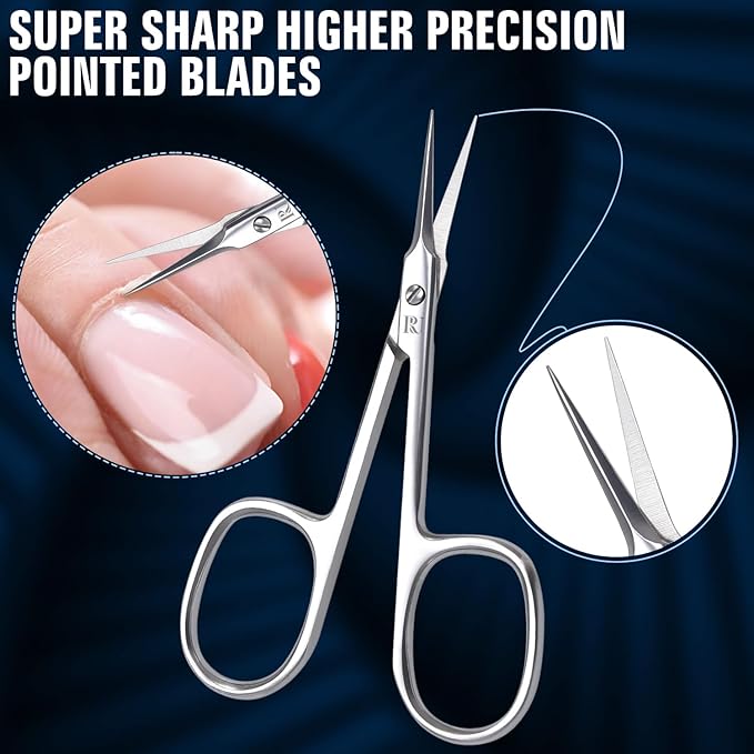 Cuticle Scissors Fine Small Extra Sharp Straight Blades Nail Scissors for Stainless Steel Sharp Pointed tip for Grooming Manicure & Pedicure for Eyebrow & Facial Hair Trimming Eyebrow Scissors.