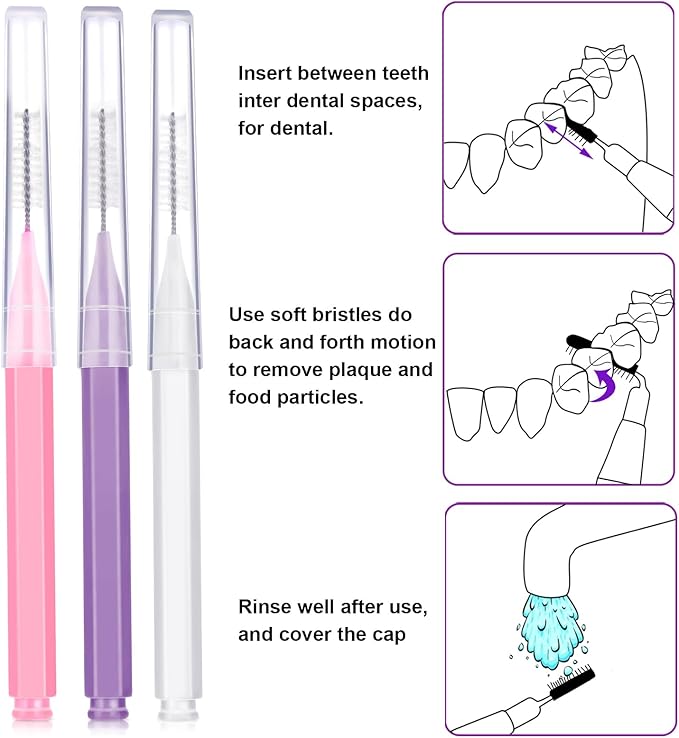 Patelai 100 Pieces Braces Brush for Cleaner Interdental Brush Toothpick Dental Tooth Flossing Head Oral Dental Hygiene Flosser Toothpick Cleaners Tooth Tool(Pastel Colors,Mixed Size)