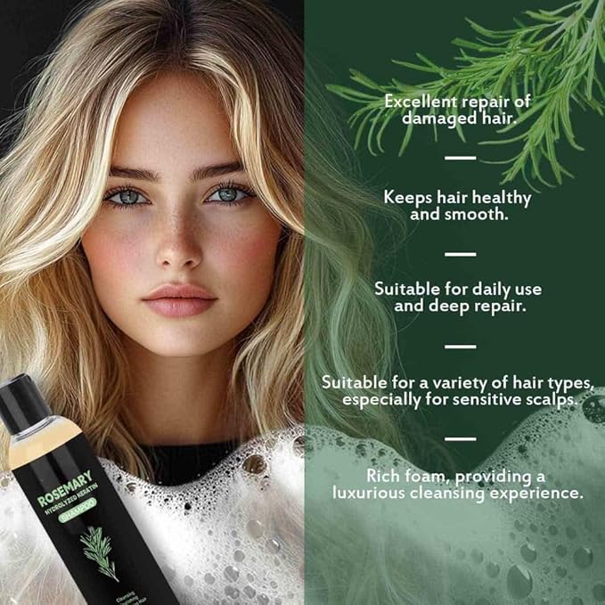 2PCS Organic Rosemary Shampoo for Hair Growth Natural Thickening & Strengthening Shampoo with Hydrolyzed Keratin Hair Care 200ml