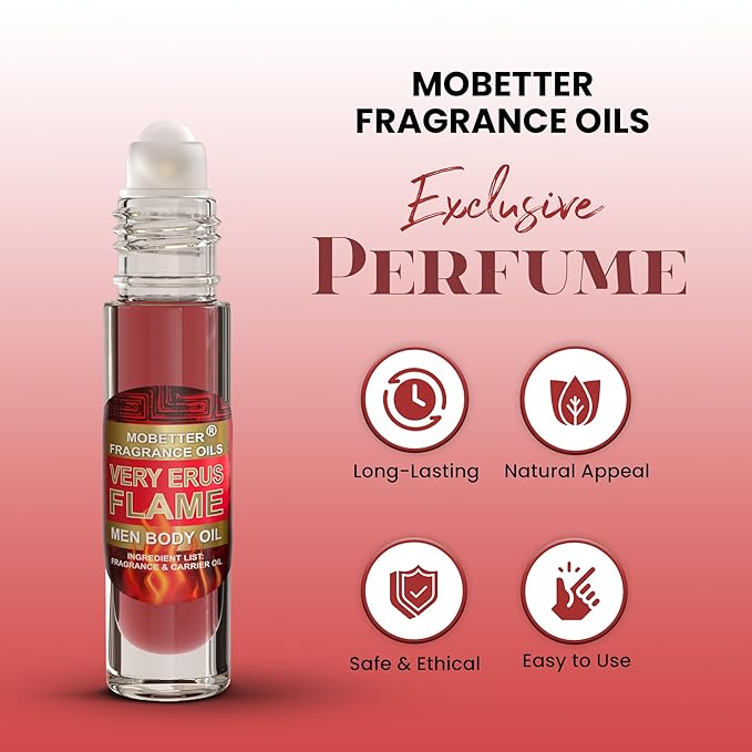 MOBETTER FRAGRANCE OILS Very Erus Flame Men Body Oil (10ml Roll On), Travel Size, Aquatic Scent, Top notes are Mandarin Orange, Madagascar Pepper, Lemon, Chinotto and Rosemary