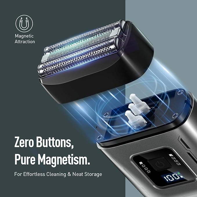 Cordless Foil Shaver for Men: High-Speed 6000RPM, Dual Replacement Heads (Foil + Trimmer), USB-C Rechargeable, IPX7 Waterproof & Battery Display