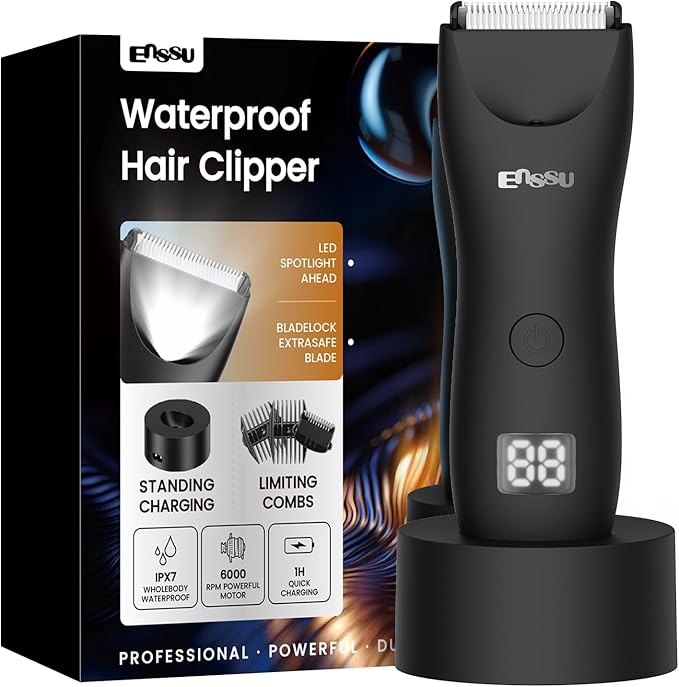 Manscaper for Men, Manscape Body Hair Trimmer for Men with Ceramic Blade & LED Light, Waterproof Electric Shaver Groomer for Pubic Hair, Chest, Legs & Bikini, Pubic Hair Trimmer for Wet/Dry Use