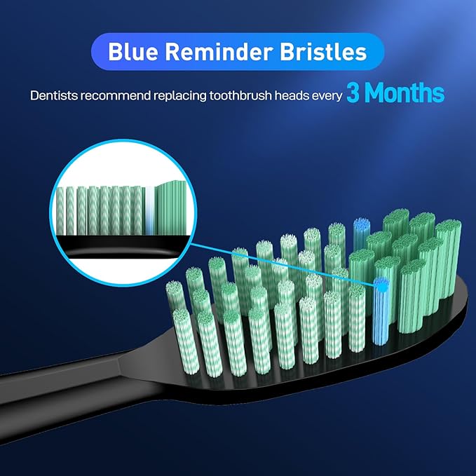 Toothbrush Replacement Whitening Heads Compatible with TAO Clean Sonic Electric Toothbrush - Brush Heads Refills, Medium Bristles, Black