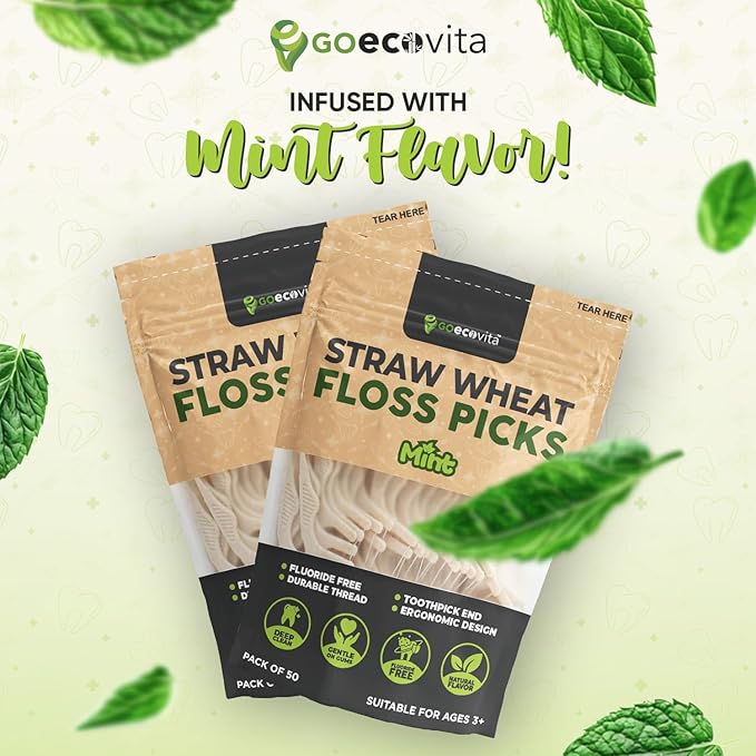 Dental Floss Picks - Straw Wheat Blend Flossers | Shred-Resistant & Thin Thread for Tight Gaps | Toothpick Sticks for Adults | Gentle on Gums & Teeth (200 Pack, Mint)
