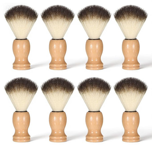 8 Pcs Men Shaving Brush for Wet Shave, Professional Salon Tools Comfortable Wood Handle Hand Crafted Shaving Brush Soft Bristle Shave Brushes Handmade Nylon Hair Brushes for Bearded Man