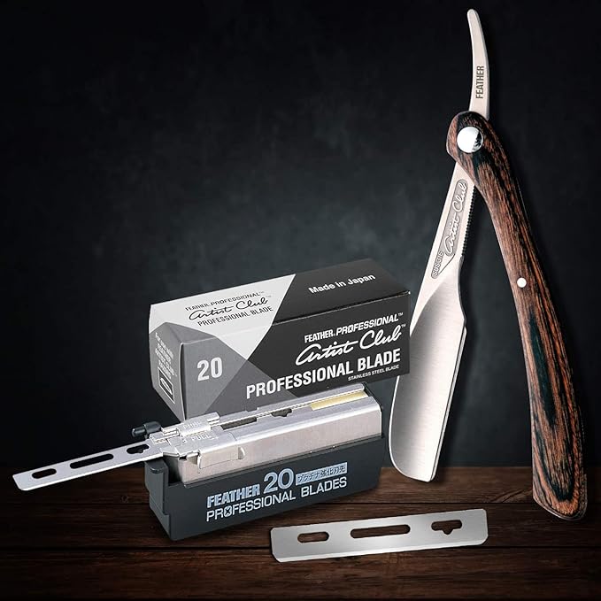 Feather Artist Club Professional Single Edge Razor Blades - Fits Any Artist Club Straight Razor - Platinum-Coated for Sharpness & Precision - Barber Supplies for Shaving & Outlining (20 Count)