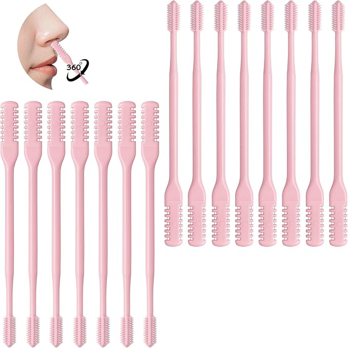 15Pcs 2-in-1 Pink Nasal Hair Cutter,Portable Manual Nostril Hair Remover Christmas Mens Nose Hair Trimmer for Women Gift with Cleaning Brush,Double Sided 360° Rotating Ear Nose Cutter for Men