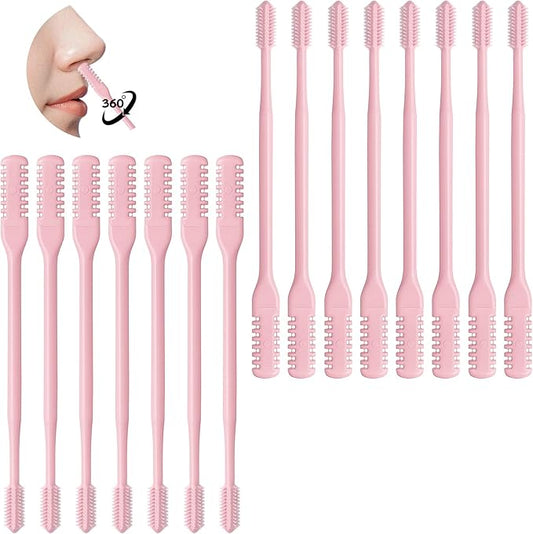 15Pcs 2-in-1 Pink Nasal Hair Cutter,Portable Manual Nostril Hair Remover Christmas Mens Nose Hair Trimmer for Women Gift with Cleaning Brush,Double Sided 360° Rotating Ear Nose Cutter for Men