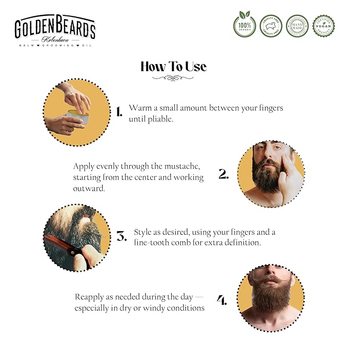 Golden Beards Mustache Wax with GB-77 Folding Comb – Organic & Natural Styling Wax for Men – Strong Hold, Vegan, Cruelty-Free Grooming Kit