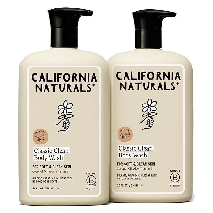 California Naturals Classic Clean Vanilla Bloom Body Wash 2-Pack, Daily Cleansing Body Wash for Soft Healthy Skin, Naturally Scented, Vegan, Cruelty, Paraben & Sulfate Free, 20 oz