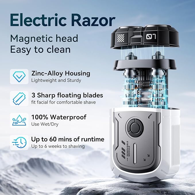 Electric Shavers for Men,Mini Electric Razor,Electric Shavers for Men Face,USB Rechargeable Portable Travel Shaver,Double-Ring Magnetic Cutter,IPX7 Waterproof,Cordless Compact Shaver