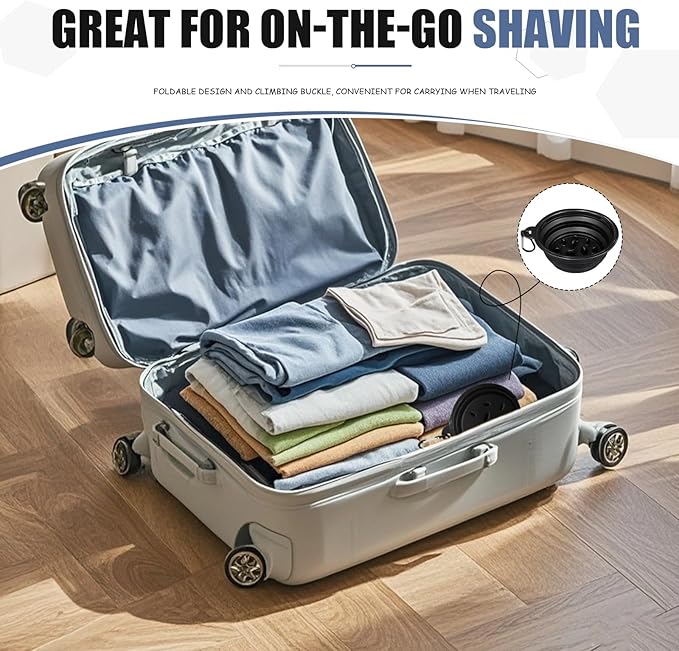 Foldable Shaving Bowl with Carabiner, Silicone Shave Mug for Men, Quick Lather Shaving Cream Bowl, Portable Travel Shaving Soap Bowl, Non-Slip Base, Lightweight Collapsible Design