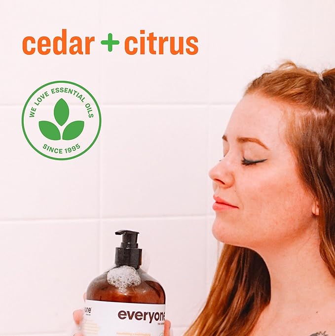 Everyone 3-in-1 Soap, Body Wash, Bubble Bath, Shampoo, 32 Ounce (Pack of 2), Cedar and Citrus, made with Essential Oils for Men and Women