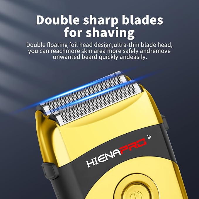 HIENA PRO Professional Beard Trimmer for Men, Reciprocating Electric foil Shaver & Bald Head Precision Trimmer, Men's Facial Grooming Tool with LED, Perfect Gifts for Men(Gold)