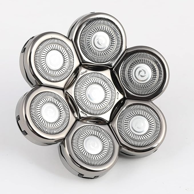 7 Blades Head Men's Electric Shaver Replacement Heads Floating Washable Shaver Replacement Blades for Bald Men (Silvery)