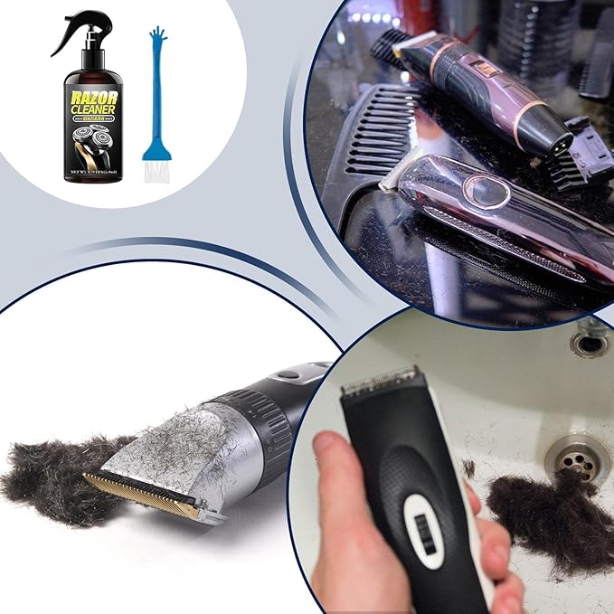 Clipper Cleaner, With Brush, 260ml Electric Razor Cleaner, Shaver Cleaning Fluid, Natural Lubricating Electric Razor Cleaners Spray, For Rust Prevention, Odor Elimination