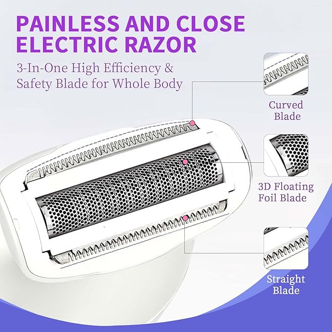 7-in-1 Bikini Trimmer for Women - Painless Electric Razors for Silk Skin, Body Hair Trimmer for Face Legs Underarms, Waterproof Wet & Dry Rechargeable Lady Shaver with USB Dock, IPX7, White